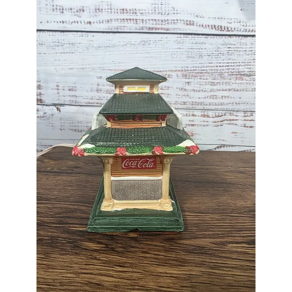 VTG Coca-Cola Pembertown Train Depot Lighted Village House Christmas 1990s